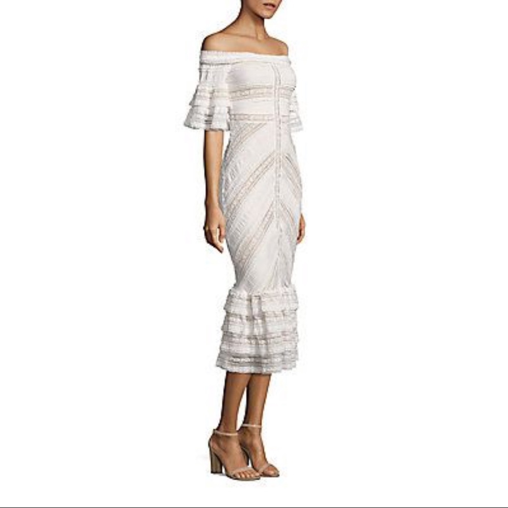 Cinq a Sept Naya StretchLace OTS White Dress 2 EUC